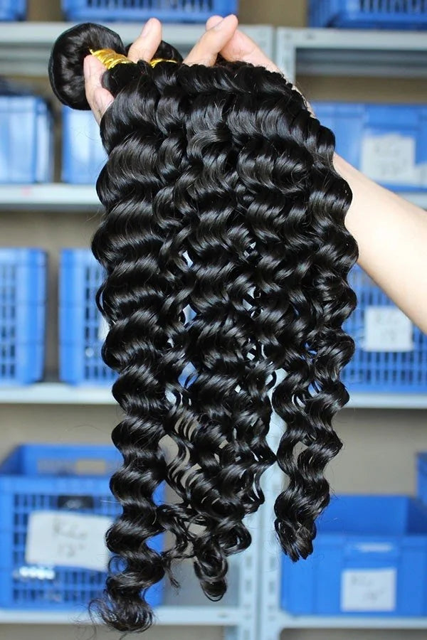 Natural Color Deep Wave Peruvian Virgin Human Hair Weave 4pcs Bundles