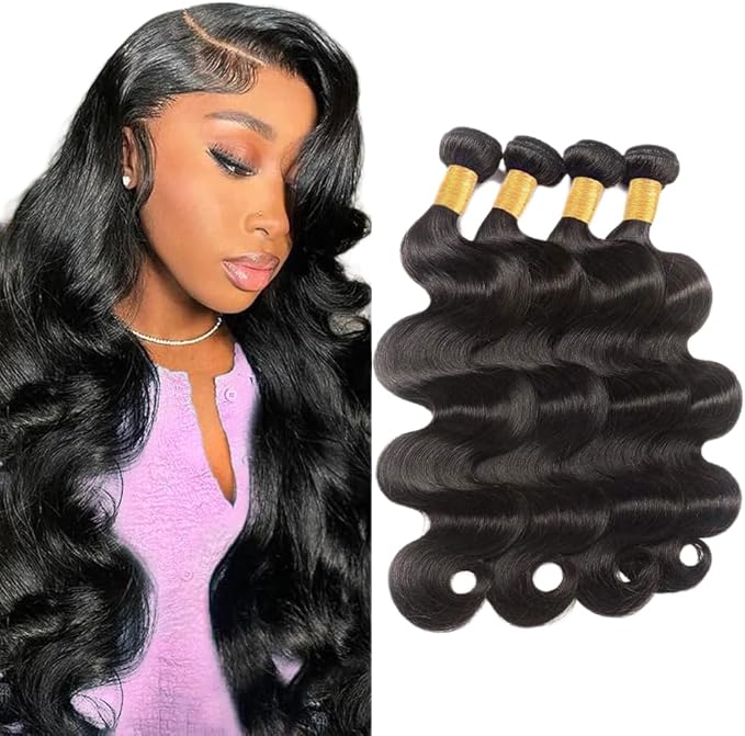 Body Wave Human Hair Bundles 14 16 18 20 Inch 10A Brazilian Virgin Human Hair Extensions for Women 100% Unprocessed Weave 4 Bundles Rallonge Cheveux Humain...