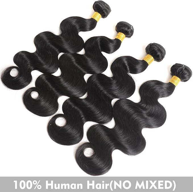 Body Wave Human Hair Bundles 14 16 18 20 Inch 10A Brazilian Virgin Human Hair Extensions for Women 100% Unprocessed Weave 4 Bundles Rallonge Cheveux Humain...