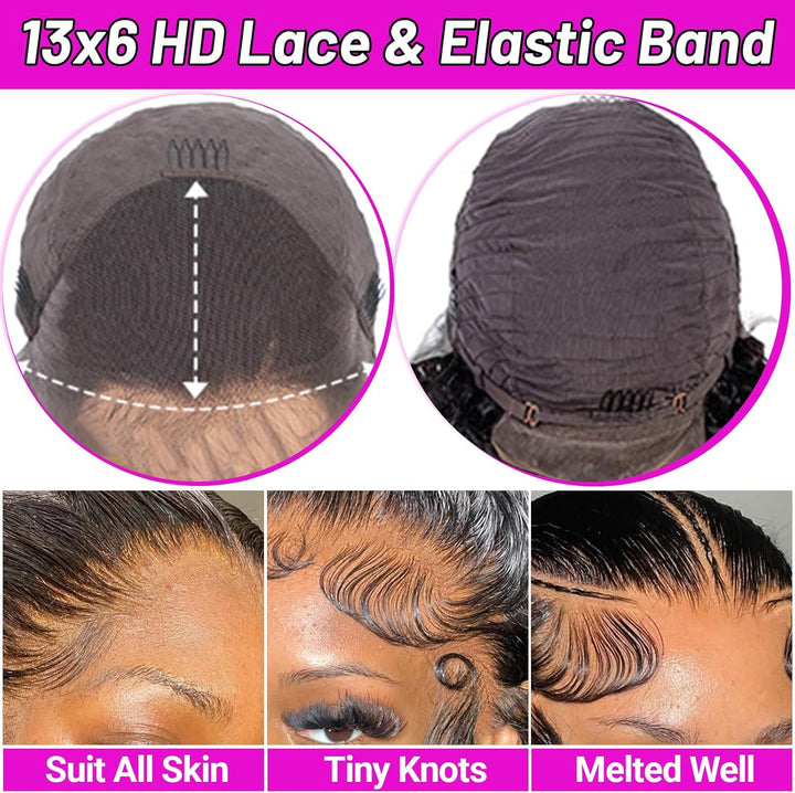 Curly Human Hair 13x6 HD Lace Frontal Wig 200% Density Curly Human Hair Lace Front Wigs Pre Plucked with Baby Hair 12A 100% Virgin Long Inch Human Hair Wigs for Black Women Natural Black Color