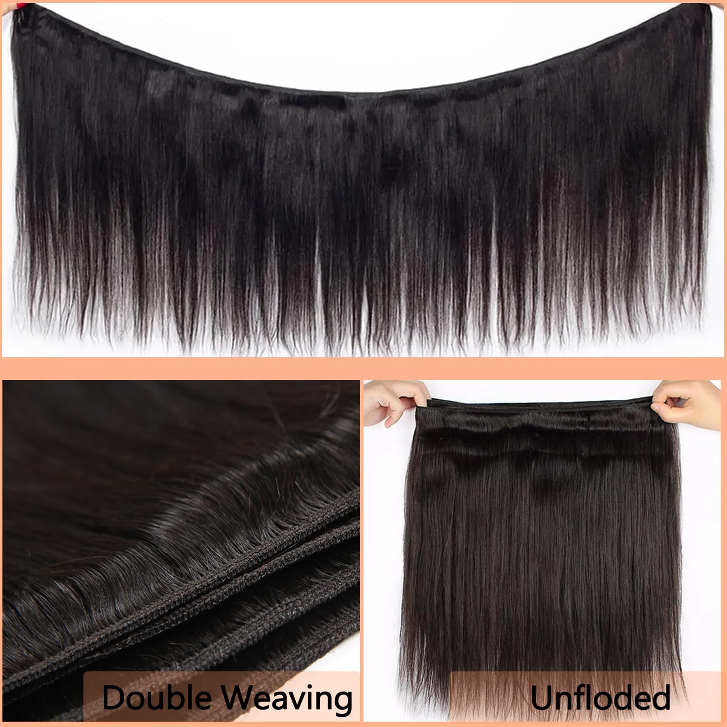 Straight Bundles Human Hair Weave 3 Bundles Brazilian Virgin Hair Straight Bundle 12A Grade Unprocessed Human Hair Extensions Natural Black