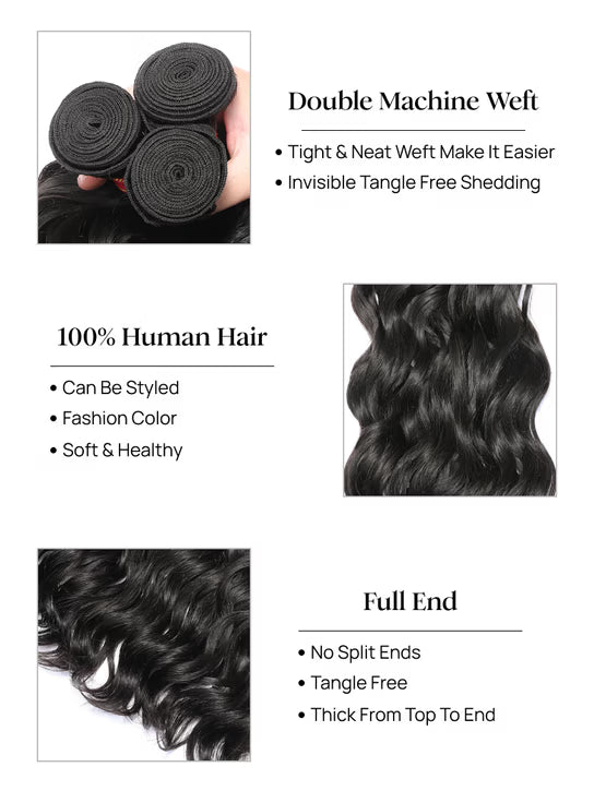 3 Bundles de Tissage Péruvien Water Wave – 3 Pièces de Cheveux Virgin Naturels – Coiffure Tendance et Très Vendue